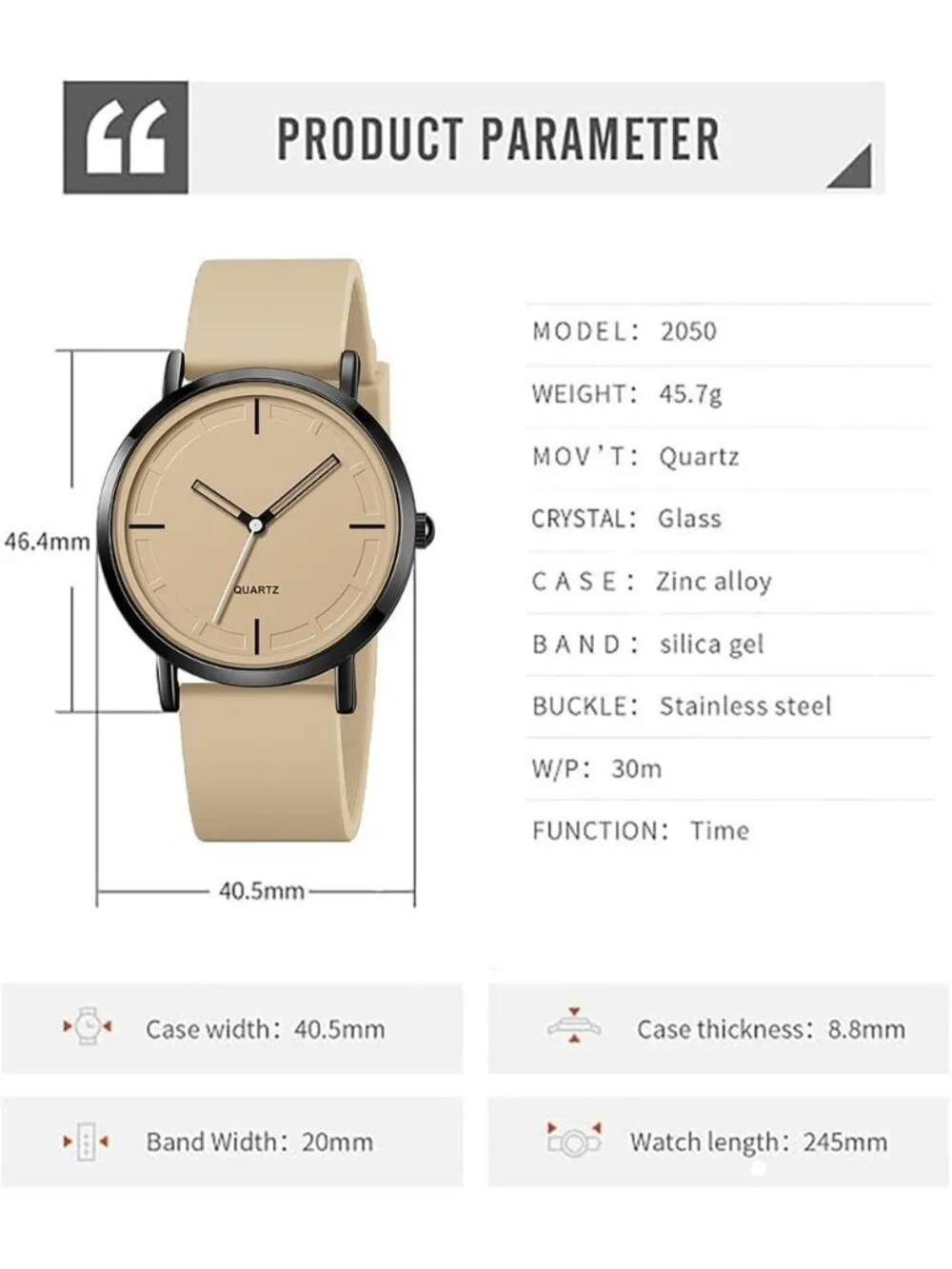 Unisex Khaki Waterproof Classic Analog Quartz Stylish Silicone Band Wrist Watch